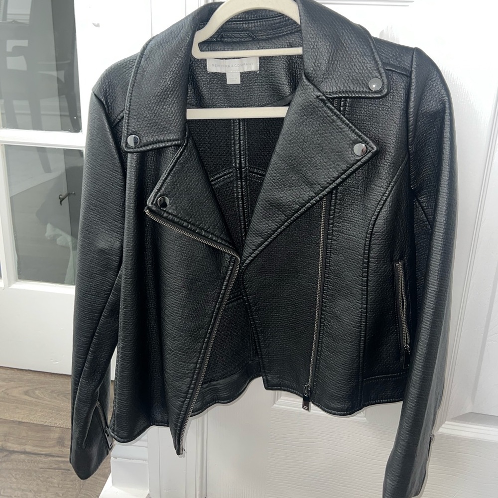 New York & company faux leathered moto jacket